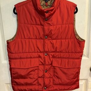 Lands End Down Filled Quilted Puffer Vest Women M  Packable Snap Up Burgundy/Red